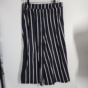 Eileen Fisher Size Small Pull On Stretch Lounge Pants Wide Leg Crop Striped